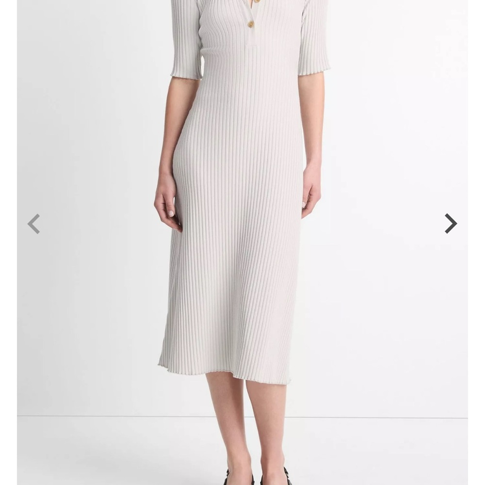 Vince Light Gray Ribbed Button-Up Midi Dress